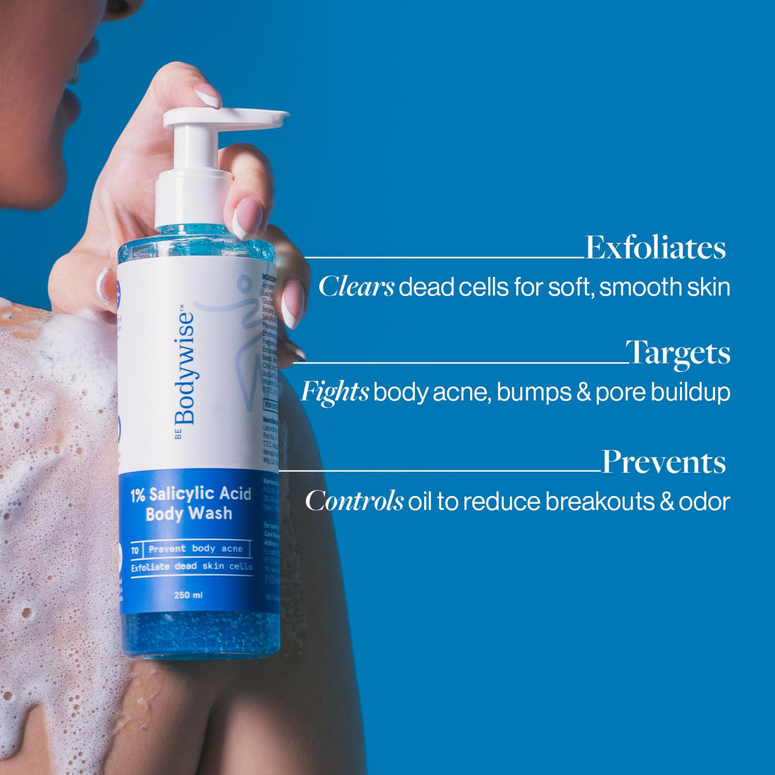 Be Bodywise 1% Salicylic Acid Exfoliating Body Wash Shower Gel 250ml | Prevents Body Acne, Bumpy skin & Deep cleanses | Suitable for All Skin Types.