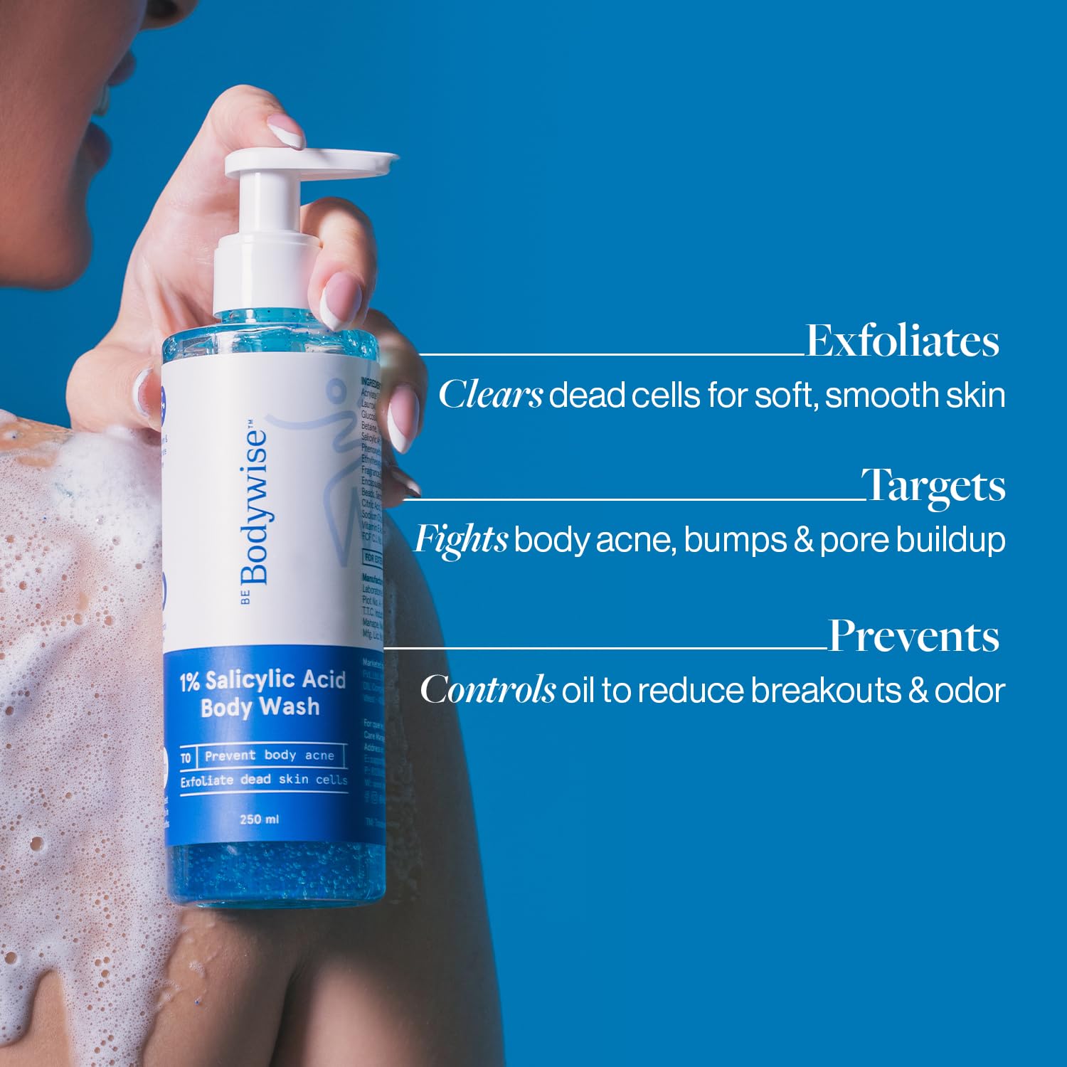 Be Bodywise 1% Salicylic Acid Exfoliating Body Wash Shower Gel 250ml | Prevents Body Acne, Bumpy skin & Deep cleanses | Suitable for All Skin Types.