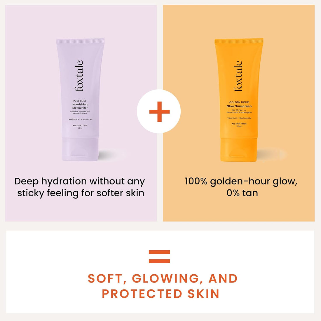 Foxtale Healthy Glow Combo for Soft and Hydrated Skin and a Healthy Golden Glow with Nourishing Moisturizer - 50 ml and Glow Sunscreen - 50 ml, For All Skin Types, Men & Women