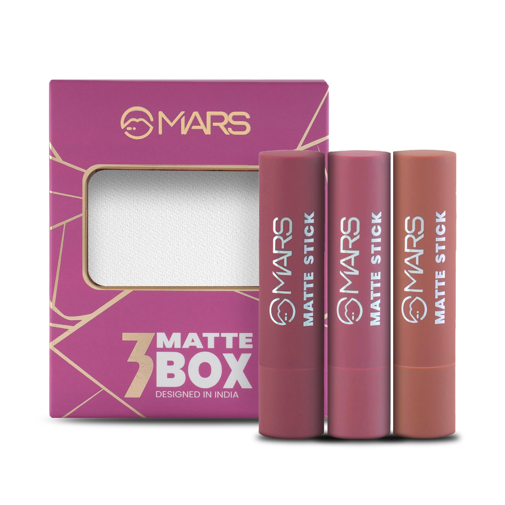 MARS Matte Box Set of 3 Lipsticks for Women | Long-Lasting | Smooth Finish | Moisturising | One Swipe Pigmentation (3x3.2 gm) (03-Plum)
