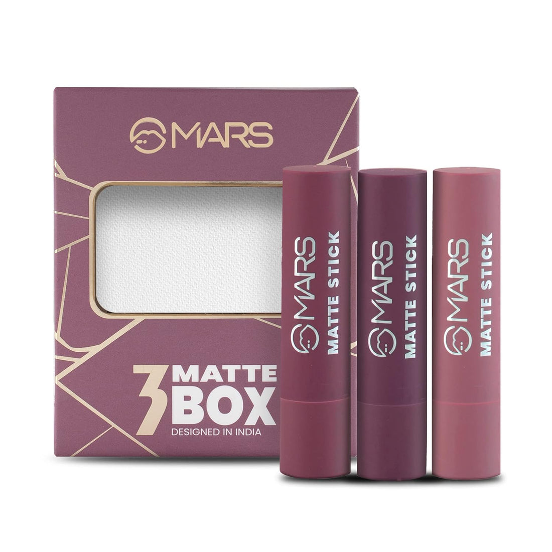 MARS Matte Box Set of 3 Lipsticks for Women | Long-Lasting | Smooth Finish | Moisturising | One Swipe Pigmentation (3x3.2 gm) (03-Plum)