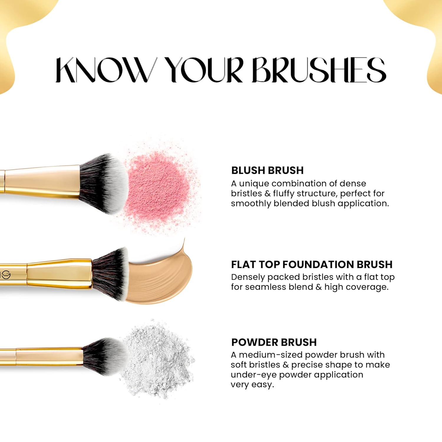 MARS Artist's Arsenal Makeup Brush Set for Professional Makeup | Eyeshadow Blending Brushes (3pcs) | Foundation, Blush, Powder and Foundation Brush (1pcs each)