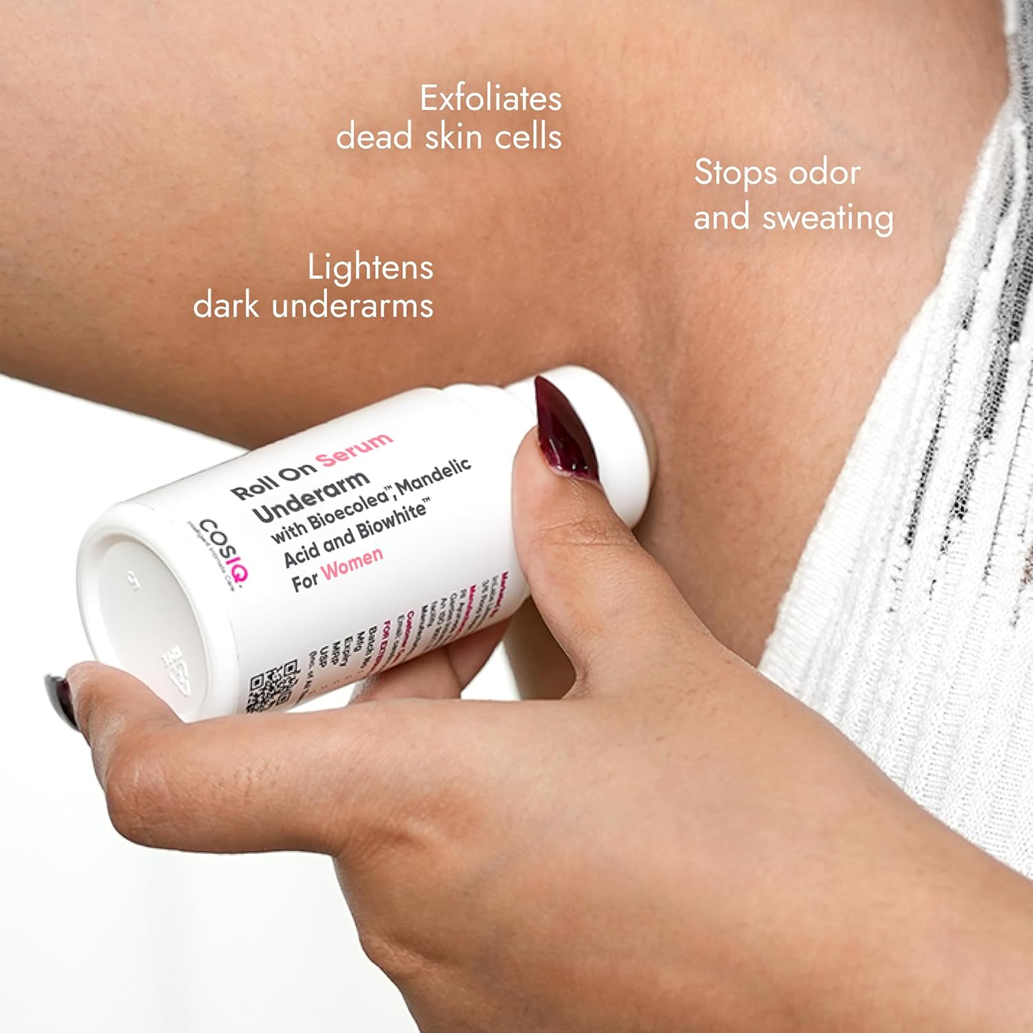 Cos-IQ Brightening Underarm Roll-On Serum for Women, 80ml | With Bioecolea, Mandelic Acid and Bio White | Prevents Body Odour, Brightens Skin & Exfoliates Underarms | 60 Days Pack