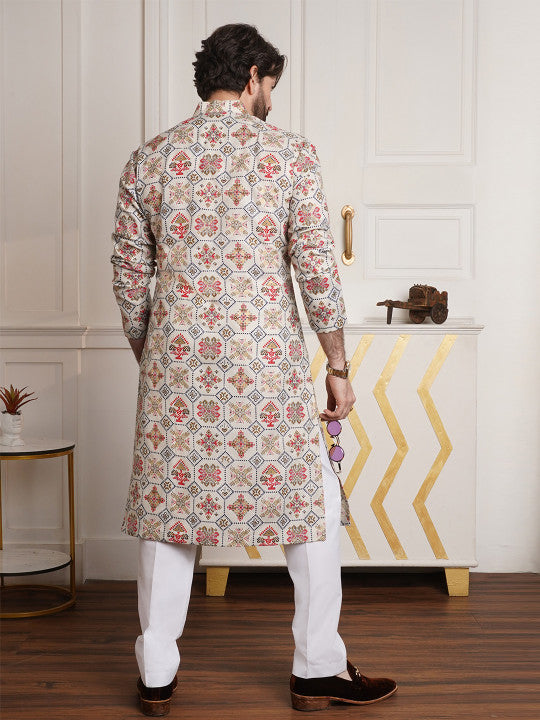 SOJANYA Ethnic Motifs Printed Mandarin Collar Kurta With Pyjamas