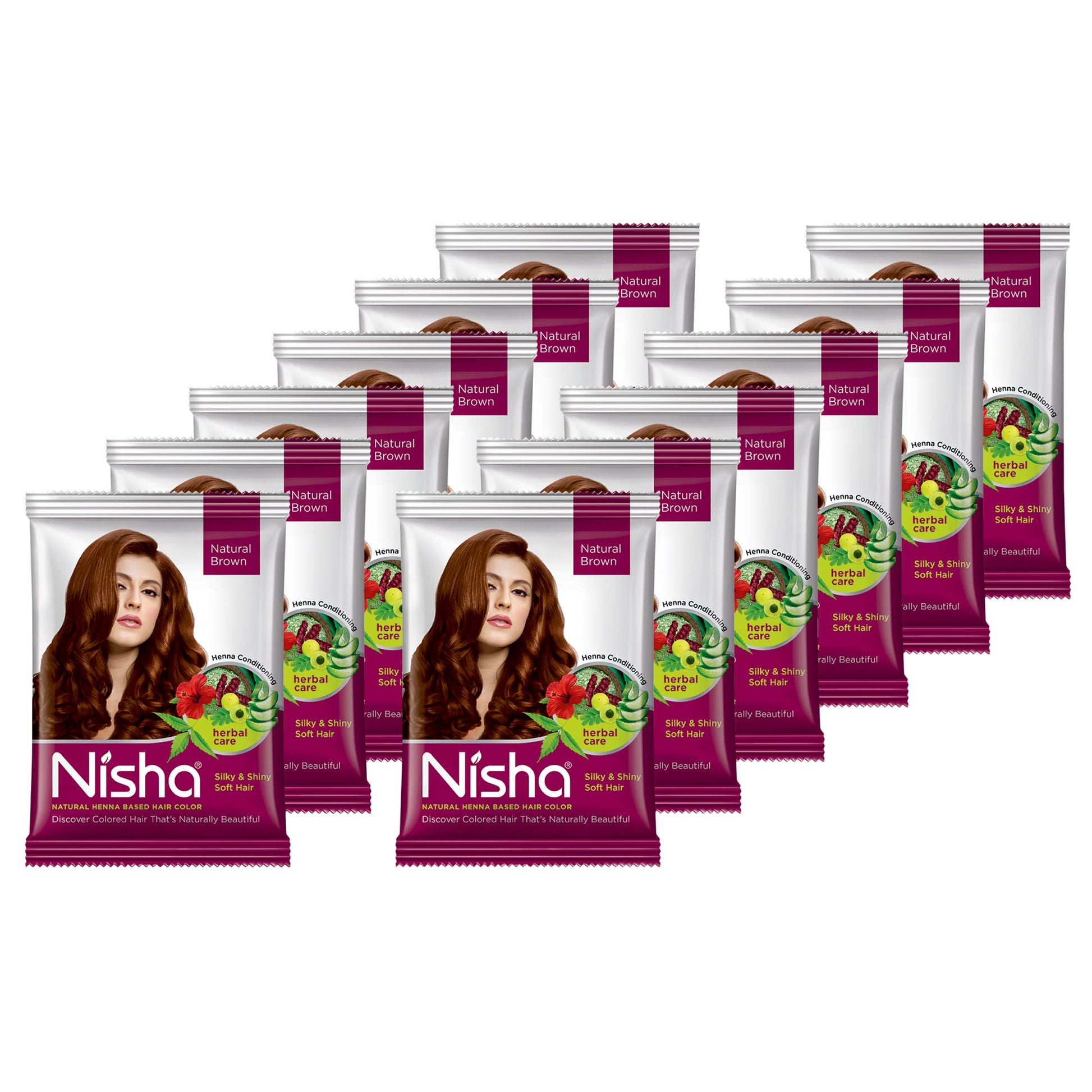 Nisha Hair Color Dye Henna Based Natural Hair Color Powder Without Ammonia Natural Brown Colour 15Gm Pack of 10