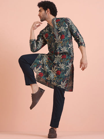 KISAH Men Floral Printed Regular Kurta with Trousers