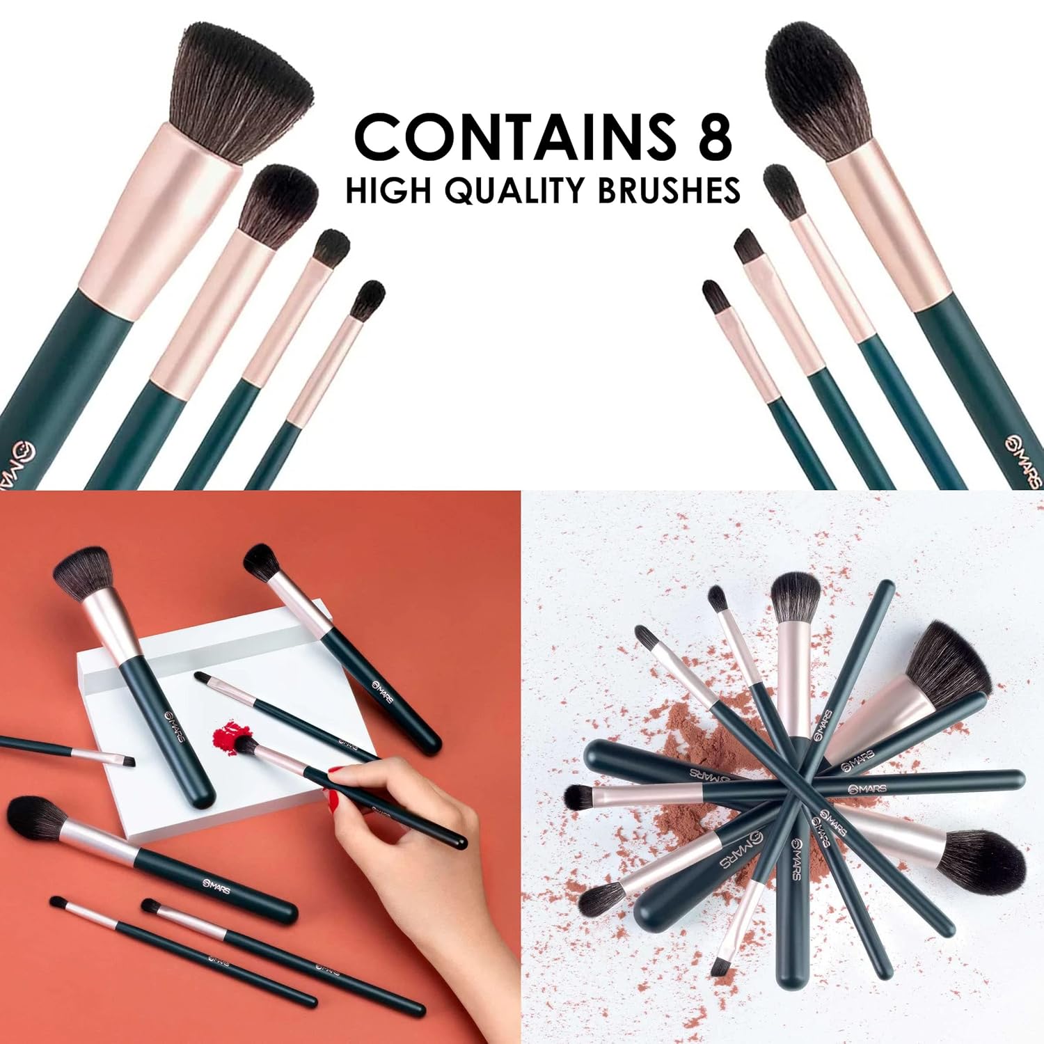 MARS Tools of Titan Brush Set of 8 with Holder | Face Makeup Brush Set with Ultra Soft Bristles (PACK OF 8)