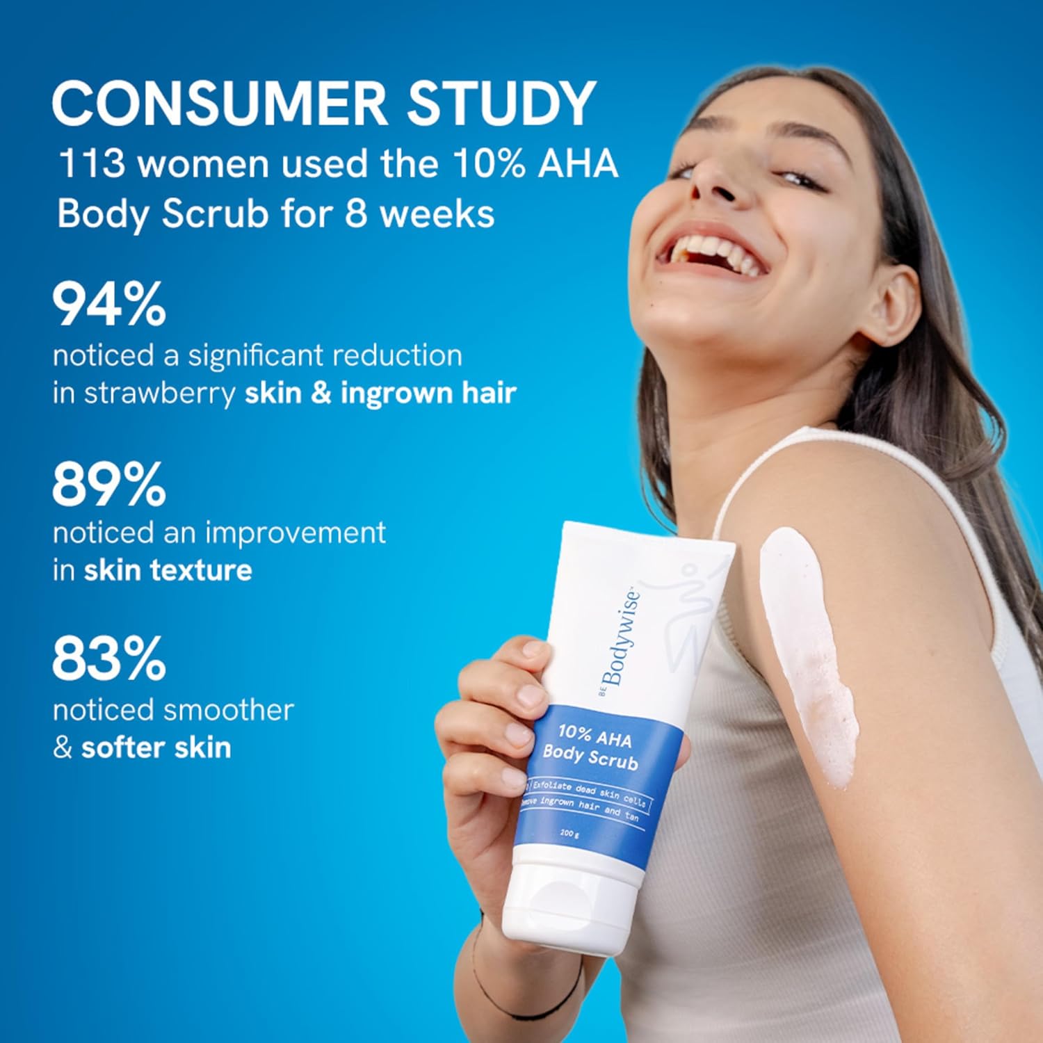 Be Bodywise 10% Lactic AHA Exfoliating Body Scrub 200g | Tan Removal & Soft-Smooth Skin | De-Tan Bathing Scrub with Centella Water & Aloe Vera, Removes Dirt & Dead Skin from Neck, Knees, Elbows & Arms | All Skin Types