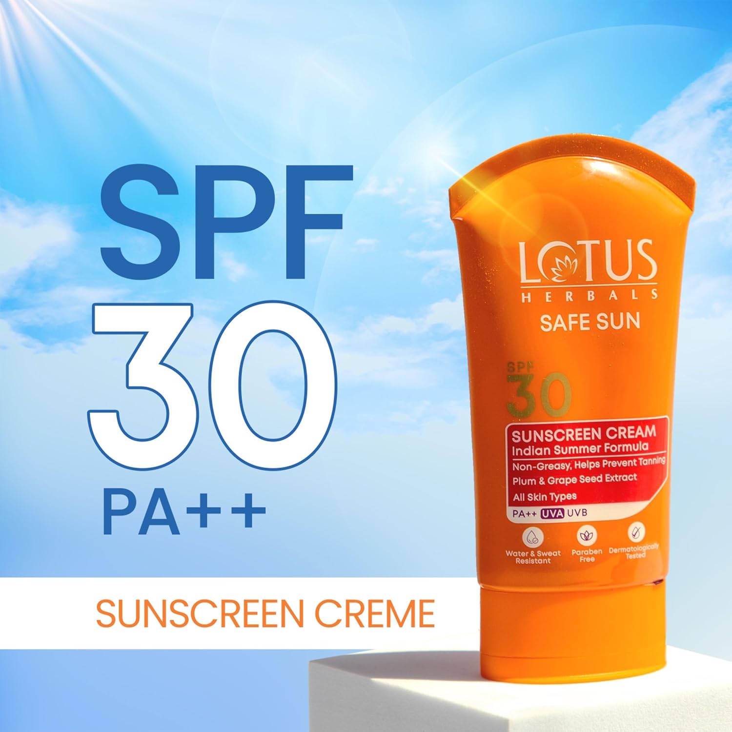 Lotus Herbals Safe Sun Sunscreen Cream , Black Plum Extract| Suitable For Indian Summer Formula | SPF 30 and PA++ | Non-Greasy | For Oily, Combination, Acne Prone & Normal Skin| Lightweight, Sweat & Water Resistant | For Women & Men | 50g.