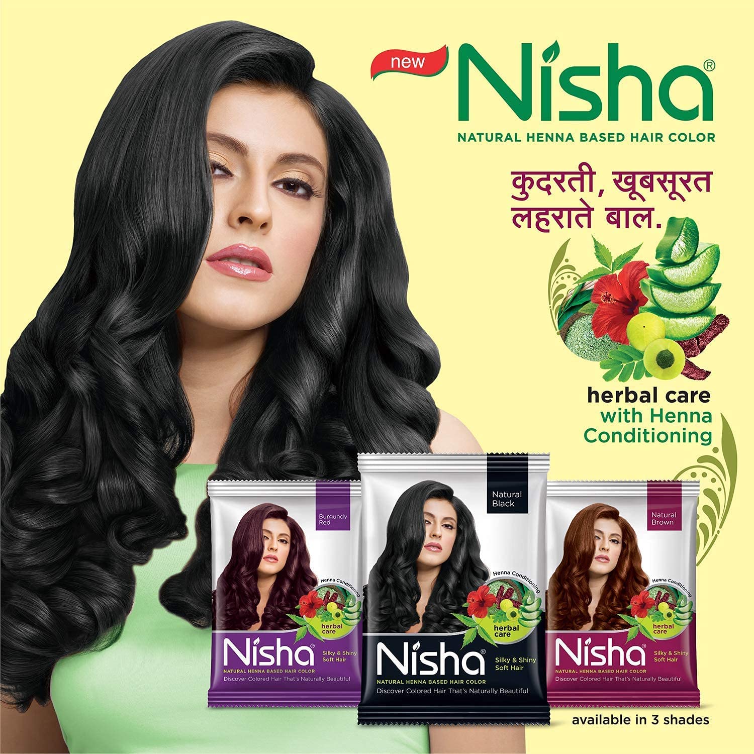 Nisha Hair Color Dye Henna Based Natural Hair Color Powder Without Ammonia Natural Brown Colour 15Gm Pack of 10