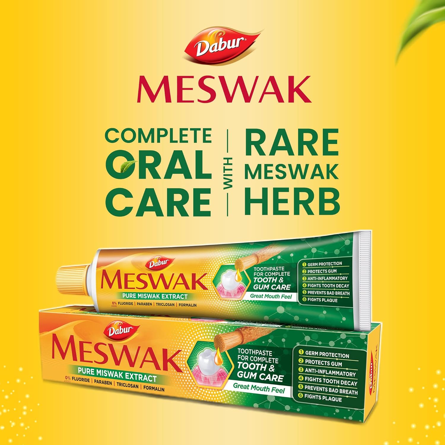 Dabur Meswak Complete Oral Care Toothpaste - 400g (200g x 2, Pack of 2) | For Tooth Decay Prevention, Stain Removal, Cavity Protection, Tartar Control, Gum Protection, Plaque Removal, Anti-Bacterial