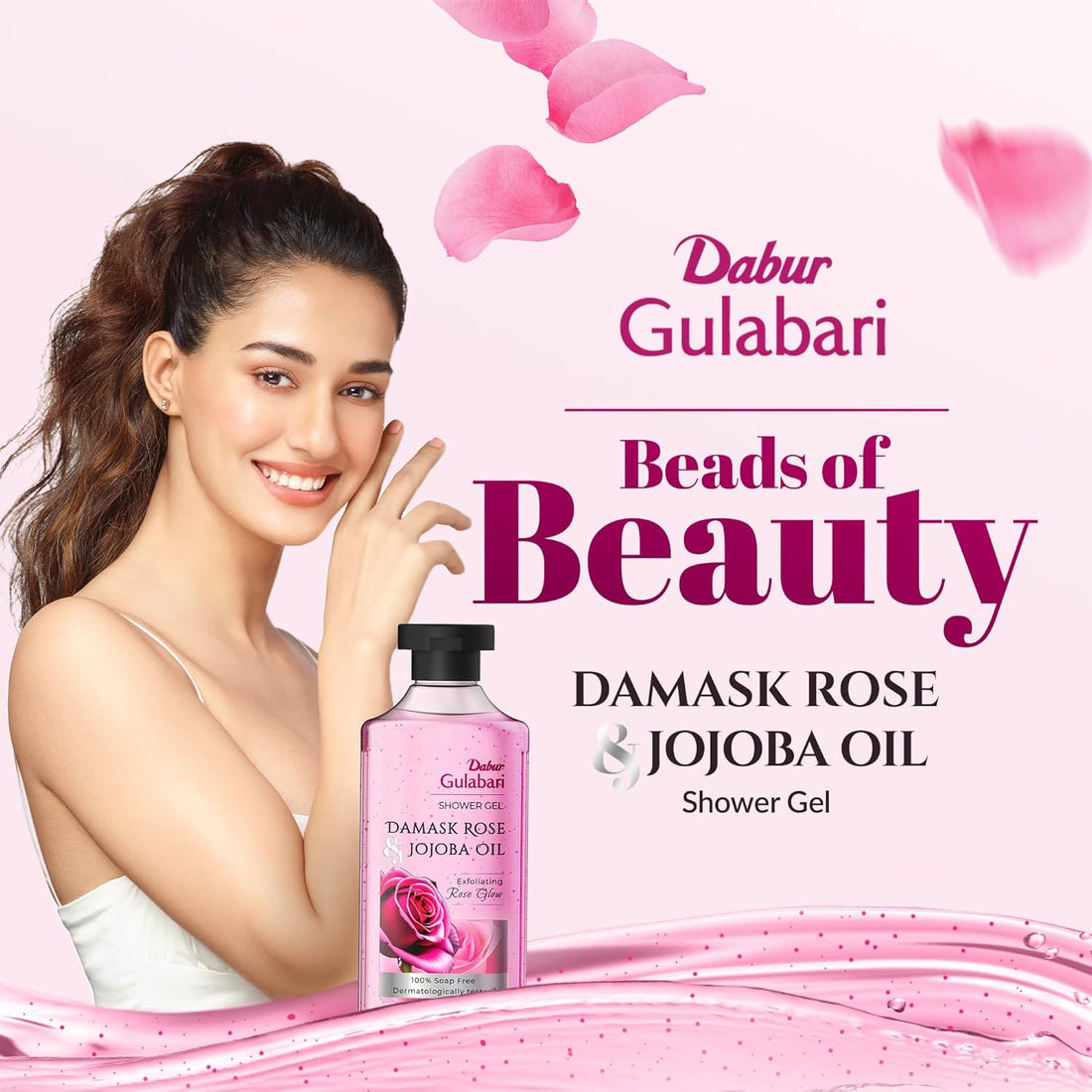 Dabur Gulabari Shower Gel-Damask Rose & Jojoba Oil - 250ml | Roses Extract Beads for Exfoliation | No Parabens & Silicones | 99% Pure Glycerine | 100% soap free body wash