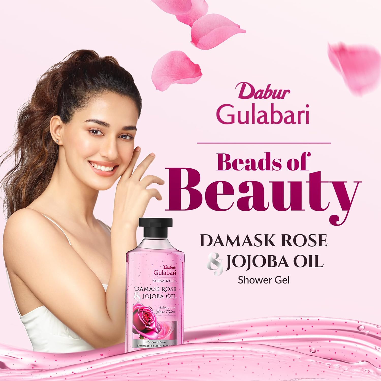 Dabur Gulabari Shower Gel-Damask Rose & Jojoba Oil - 250ml | Roses Extract Beads for Exfoliation | No Parabens & Silicones | 99% Pure Glycerine | 100% soap free body wash