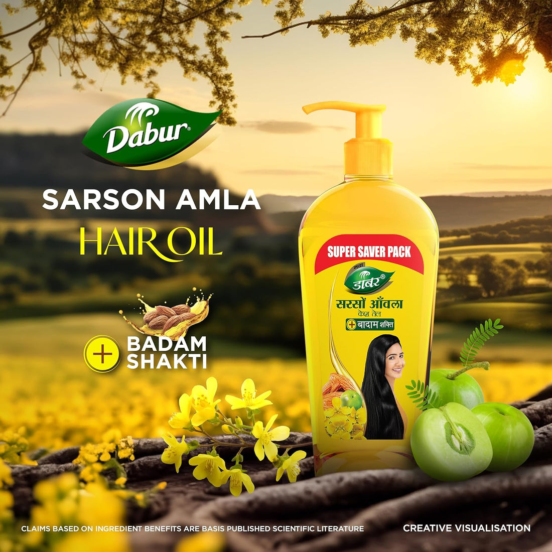 DABUR Sarson Amla Hair Oil 600 Ml|Strengthen The Hair Follicles|Reduces Friziness|Conditions Dry & Damaged Hair