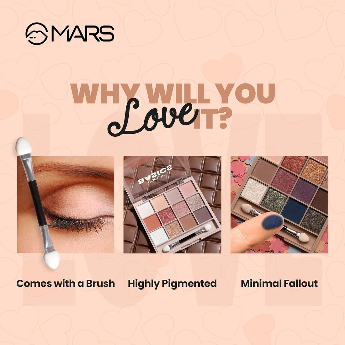 MARS 12 Shades Back to Basics Eyeshadow Palette with Free Applicator | Matte | Shimmer | Beginner Friendly & Long Lasting Eye Shadow Palette (14.4 gm) (Shade-02)