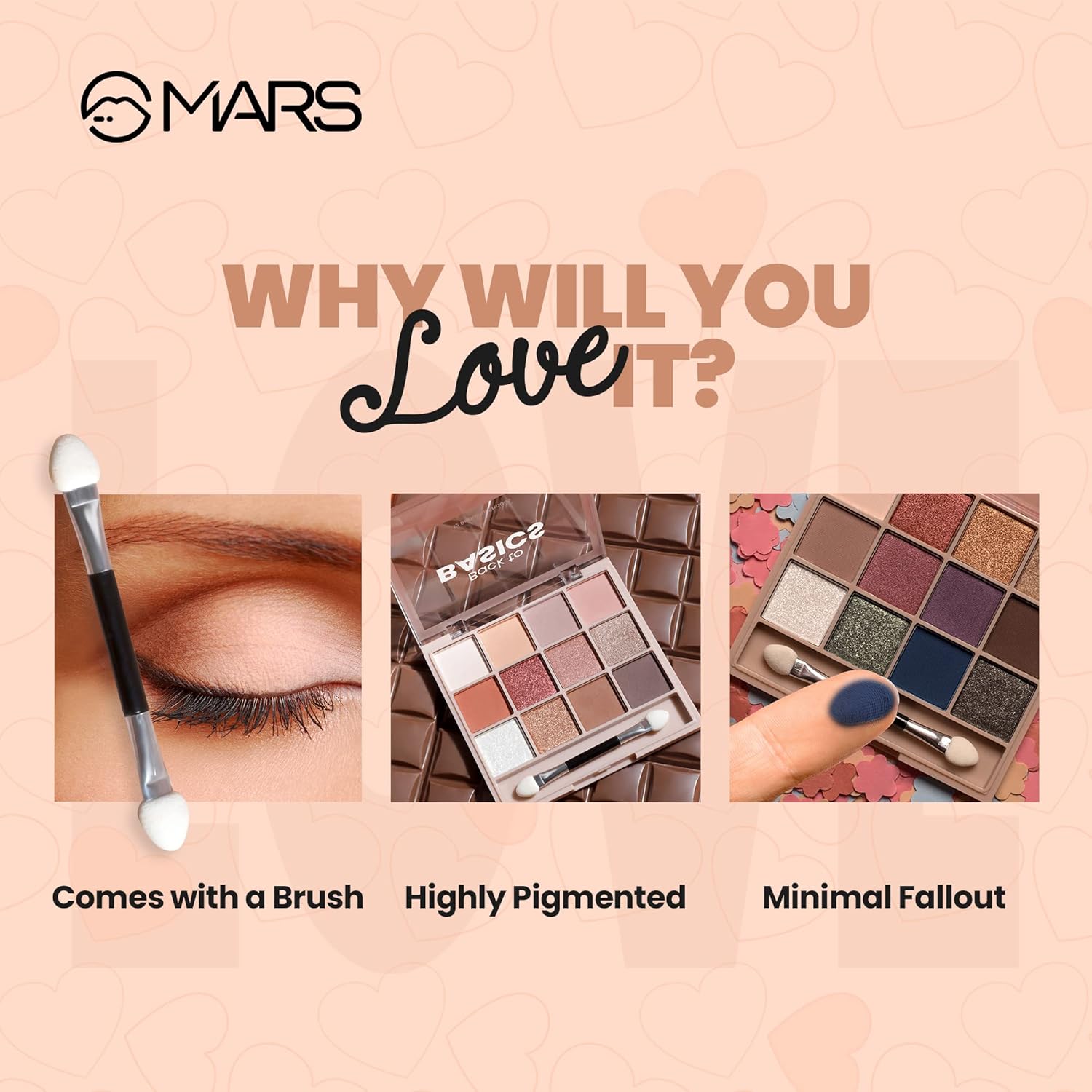 MARS 12 Shades Back to Basics Eyeshadow Palette with Free Applicator | Matte | Shimmer | Beginner Friendly & Long Lasting Eye Shadow Palette (14.4 gm) (Shade-02)