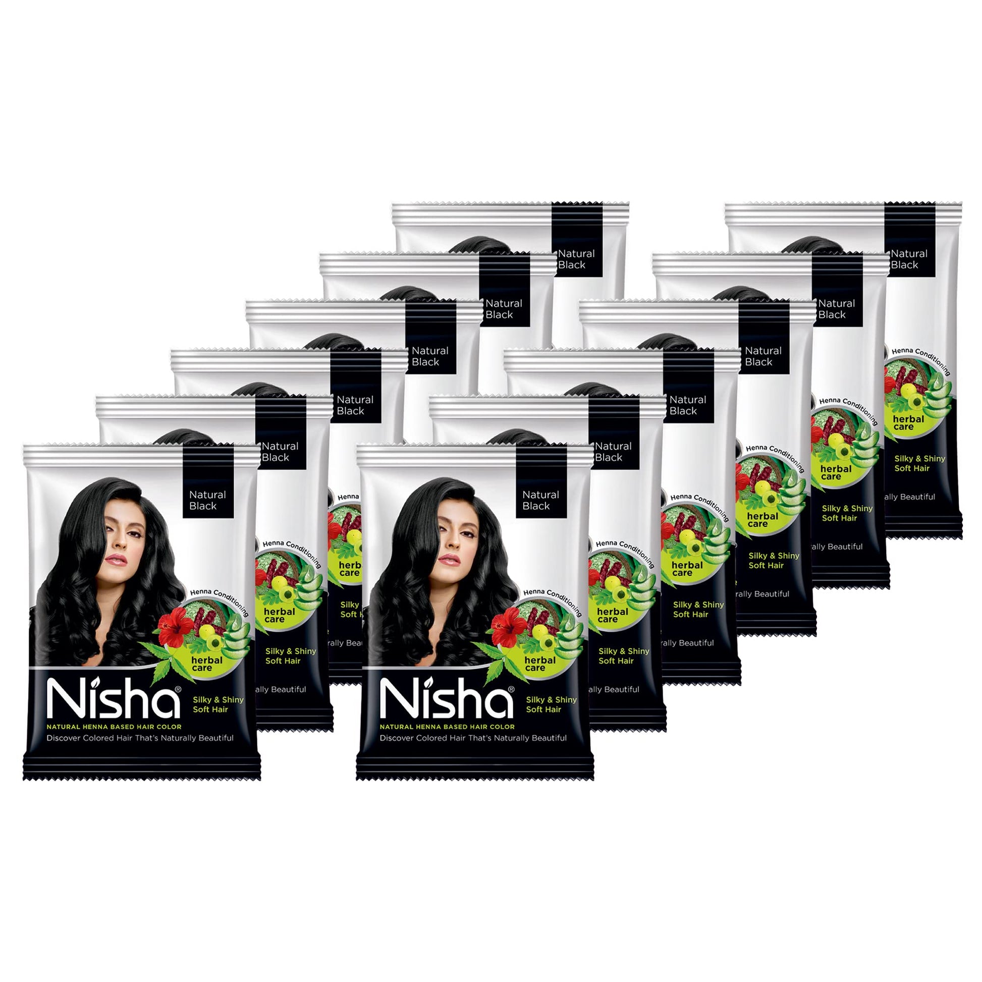Nisha Hair Color Dye Henna Based Natural Hair Color Powder Without Ammonia Natural Brown Colour 15Gm Pack of 10
