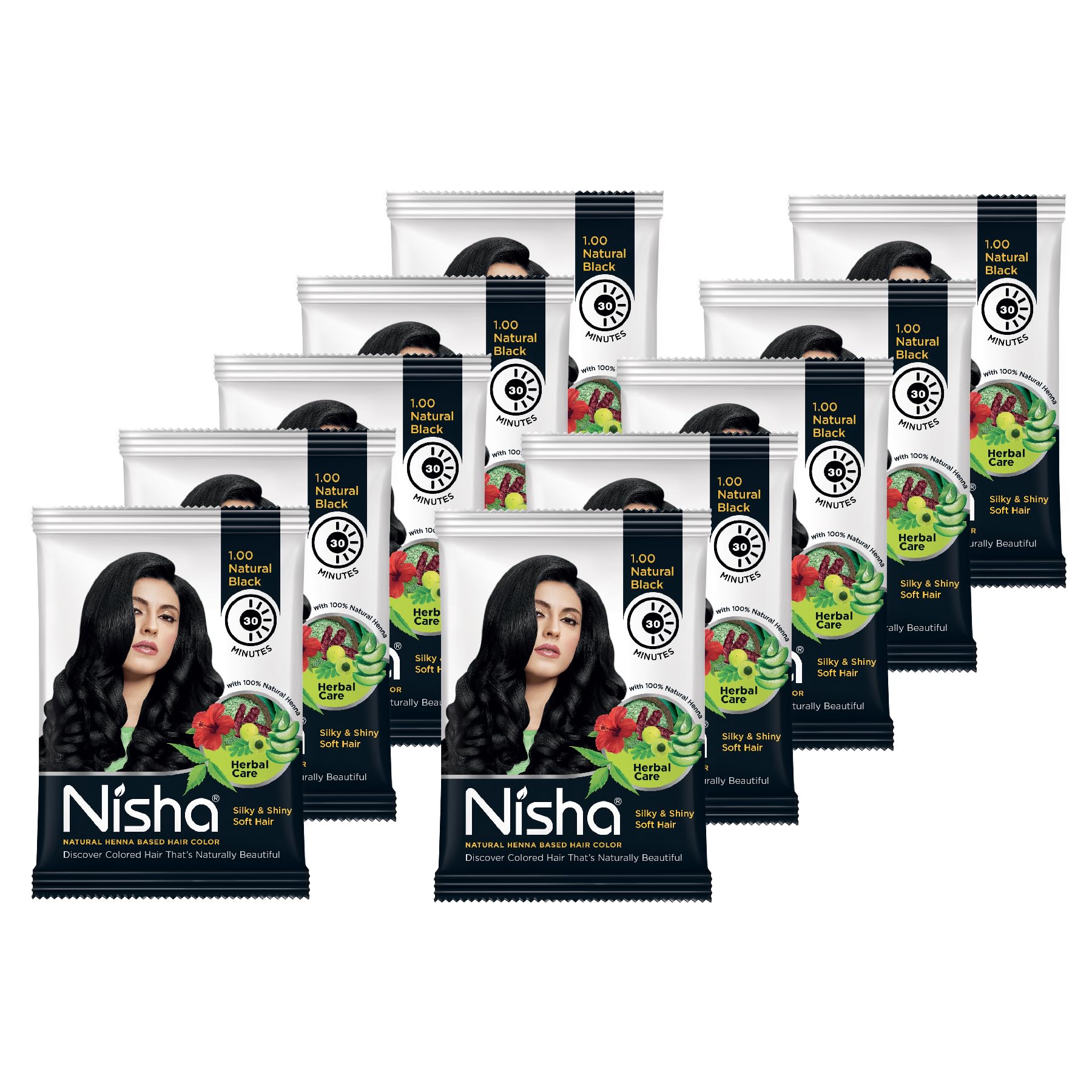 Nisha Hair Color Dye Henna Based Natural Hair Color Powder Without Ammonia Natural Brown Colour 15Gm Pack of 10