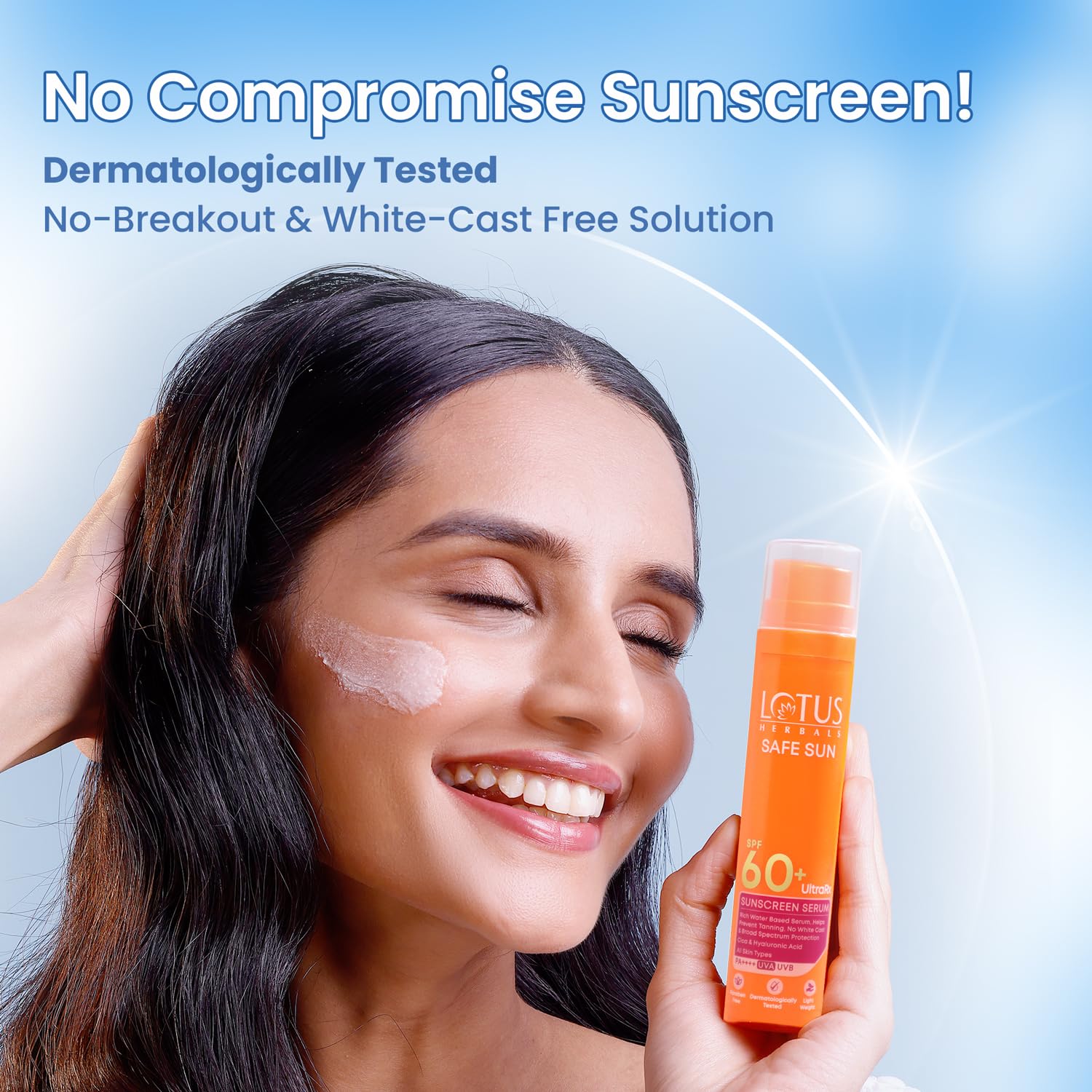 Lotus Herbals UltraRx Sunscreen Serum SPF 60+ PA++++ | No White Cast | No Breakouts | Cica & Hyaluronic | Dermatologically Tested | 50ml
