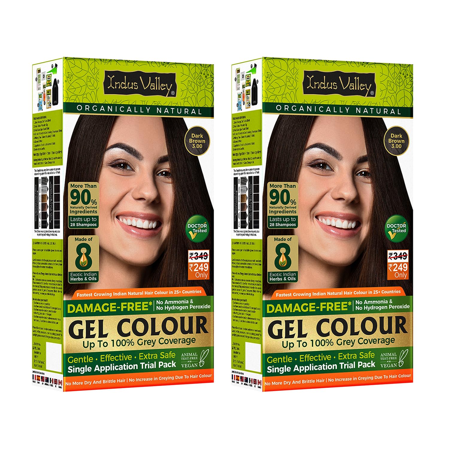 INDUS VALLEY Damage Free Natural Gel Hair Colour for Women | Ammonia & PPD Free Organic Hair Colour with 100% Grey Coverage, Long Lasting Hair Color Trial Pack (Dark Brown, 65 ml)