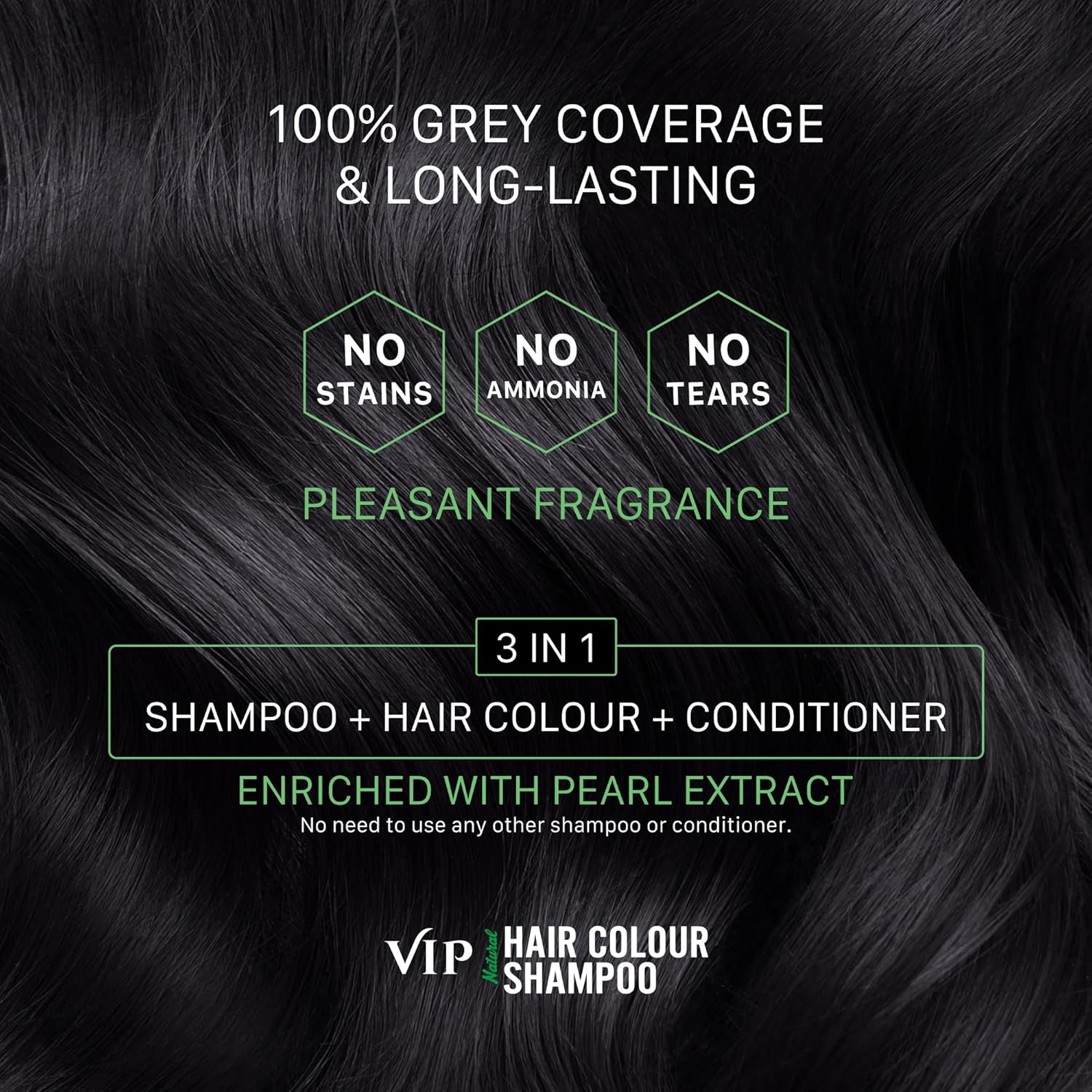 VIP HAIR COLOUR SHAMPOO 180ml Black for Men & Women | Alternate to Hair Dye | Salon Like Hair Color | Instant Beard Color - 100% Grey Hair Coverage