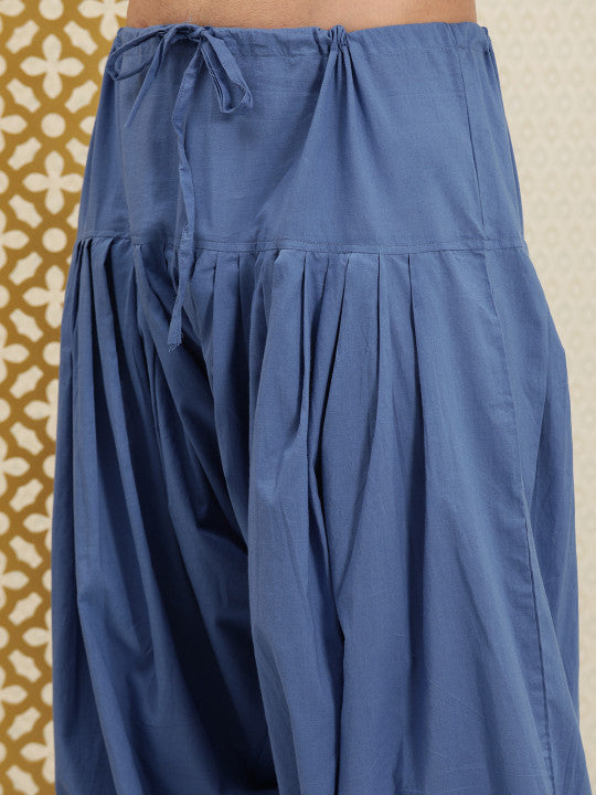 House of Pataudi Men Blue Paisley Regular Jashn Kurta with Patiala