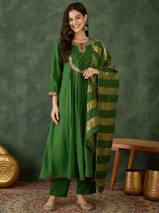 Women Embroidered A-Line Kurta Set