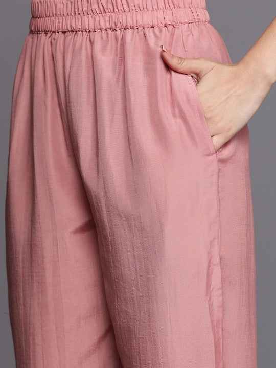 Libas Women Peach-Coloured Floral Kurta with Trousers & Dupatta