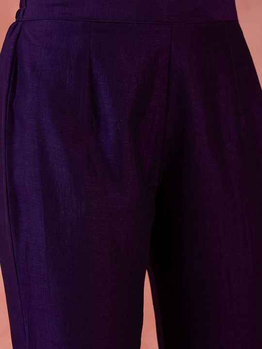 Women Floral Embroidered V-Neck A-Line Kurta With Trousers & Dupatta