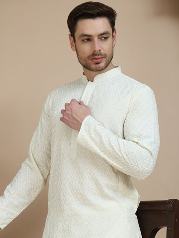 Anouk Floral Embroidered Mandarin Collar Sequinned Straight Kurta With Pyjamas