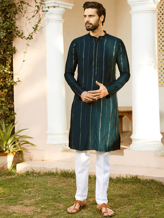 See Designs Embroidered Regular Sequinned Chanderi Silk Kurta with Pyjamas