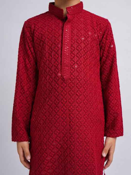 Boys Ethnic Motifs Embroidered Regular Sequinned Kurta With Pyjamas