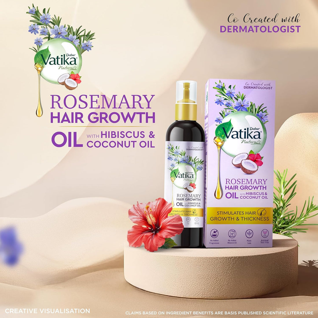 DABUR Vatika Rosemary Hair Growth Oil With Hibiscus & Coconut Oil - 100Ml | Stimulates Hair Growth And Thickness | Reduces Hair Fall | Co-Created With Dermatologist | No Mineral Oil |Animal Test Free