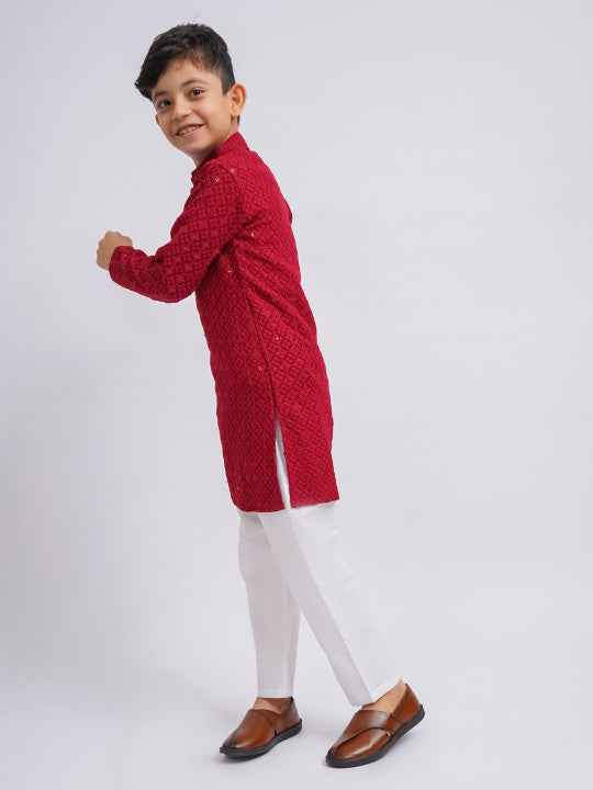 Boys Ethnic Motifs Embroidered Regular Sequinned Kurta With Pyjamas