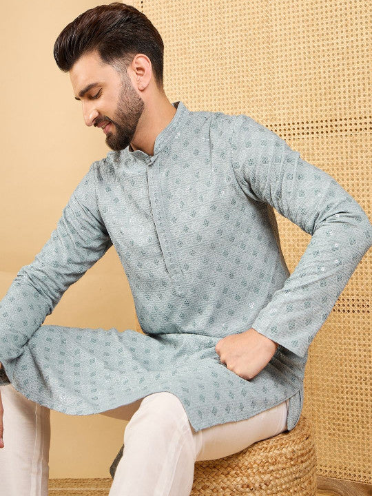 House of Pataudi Men Embroidered Straight Kurta & Trousers