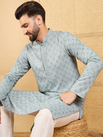 House of Pataudi Men Embroidered Straight Kurta & Trousers