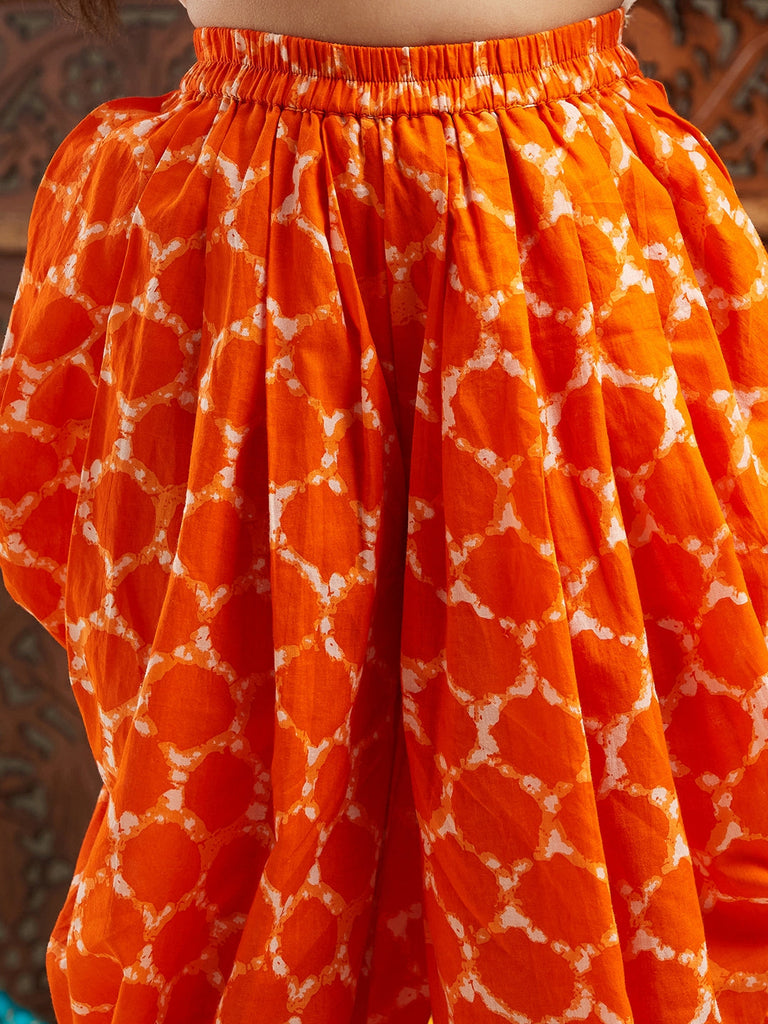 Pspeaches Girls Floral Printed Regular Gotta Patti Kurta With Dhoti Pants (DH-ORANGEBOOTA)