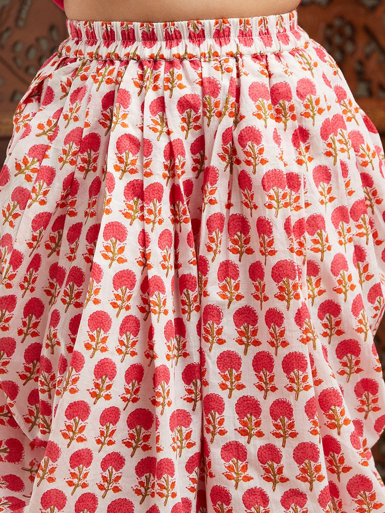 Pspeaches Girls Embroidered Regular Mirror Work Kurta With Dhoti Pants (DH-PINKPATRA)