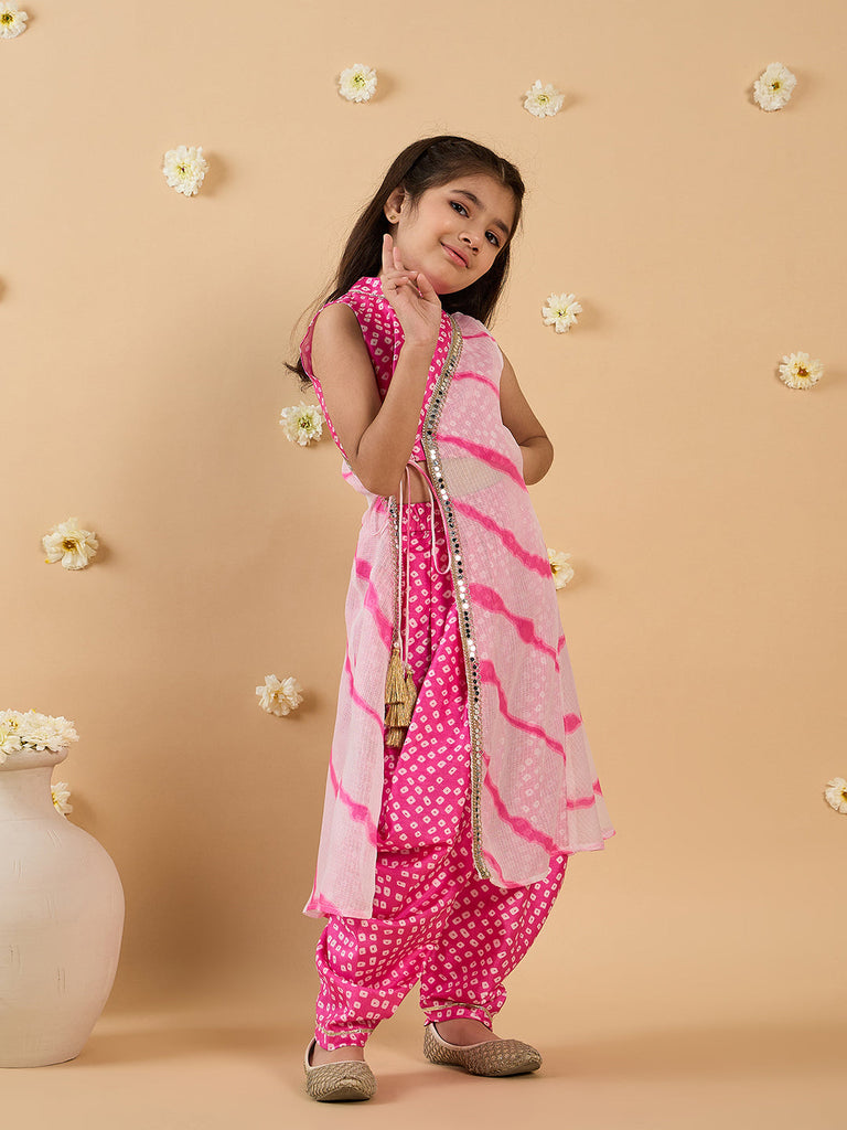 3-Piece Magenta Embroidery Dhoti, Kurta And Shrug (DH25013308)