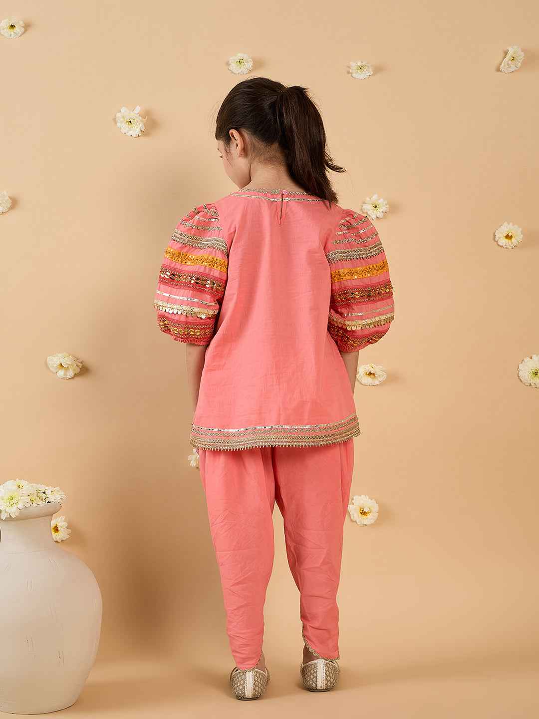 2-Piece Coral Embroidery Kurta And Dhoti Set (DH25013509)