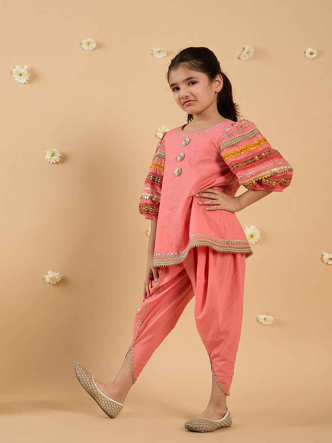 2-Piece Coral Embroidery Kurta And Dhoti Set (DH25013509)