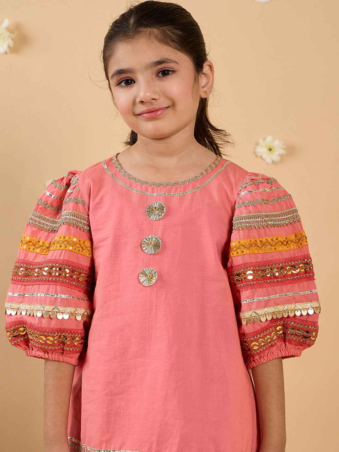 2-Piece Coral Embroidery Kurta And Dhoti Set (DH25013509)