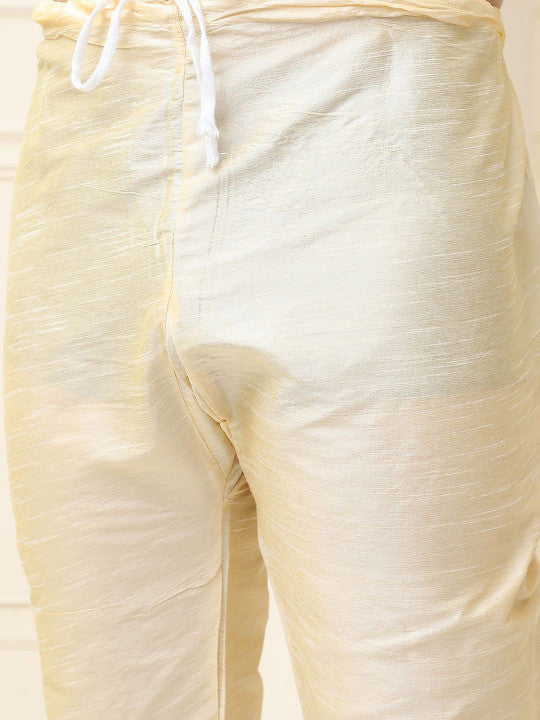 SOJANYA Mandarin Collar Silk Cotton Kurta With Churidar & Woven Design Nehru Jacket