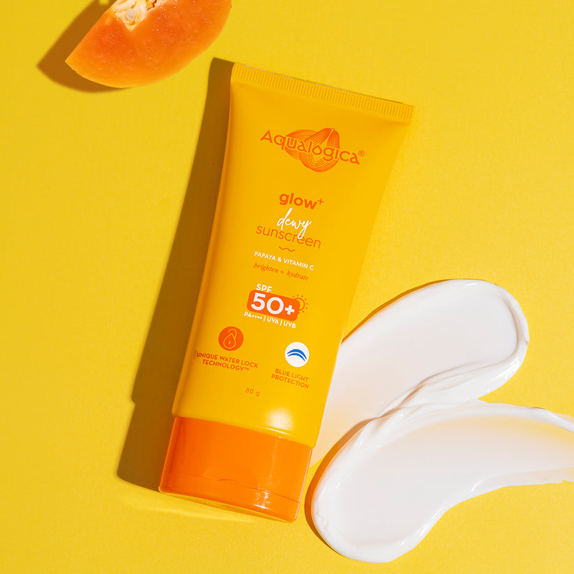 Aqualogica Glow+ Dewy Sunscreen with SPF 50+ & PA++++ for UVA/B & Blue Light Protection & No White Cast - 80g