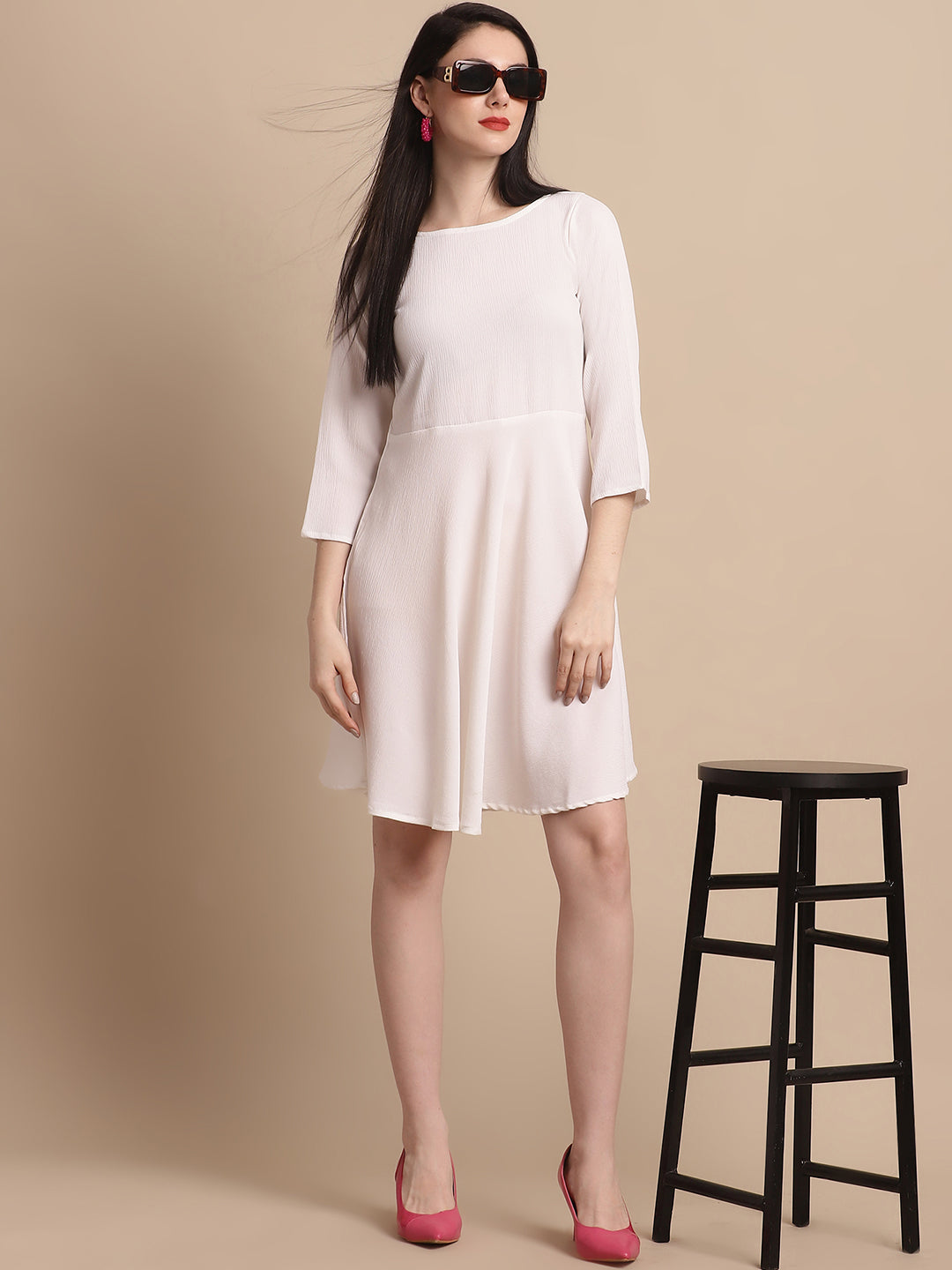 Women White Solid A-Line Dress
