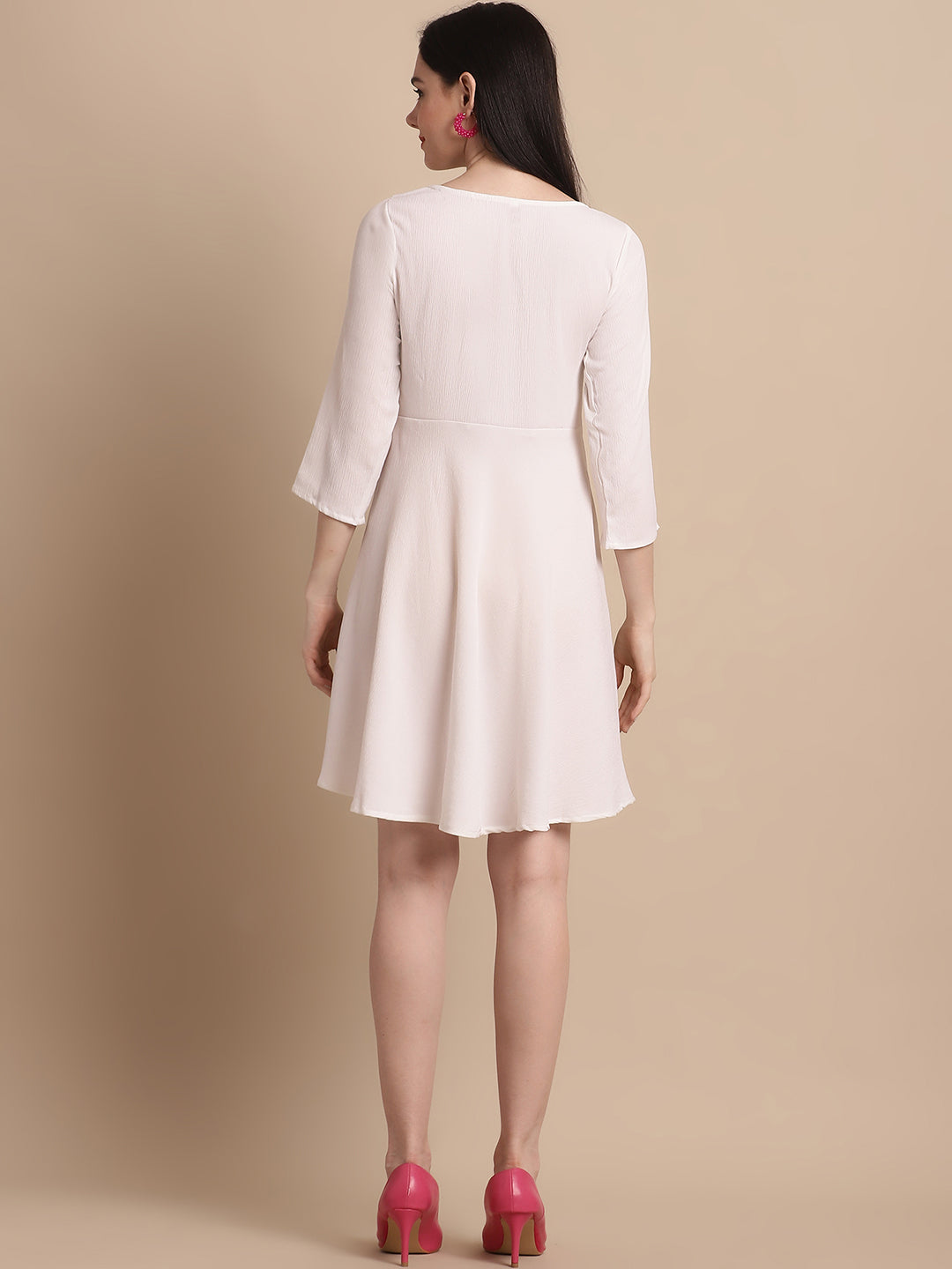 Women White Solid A-Line Dress