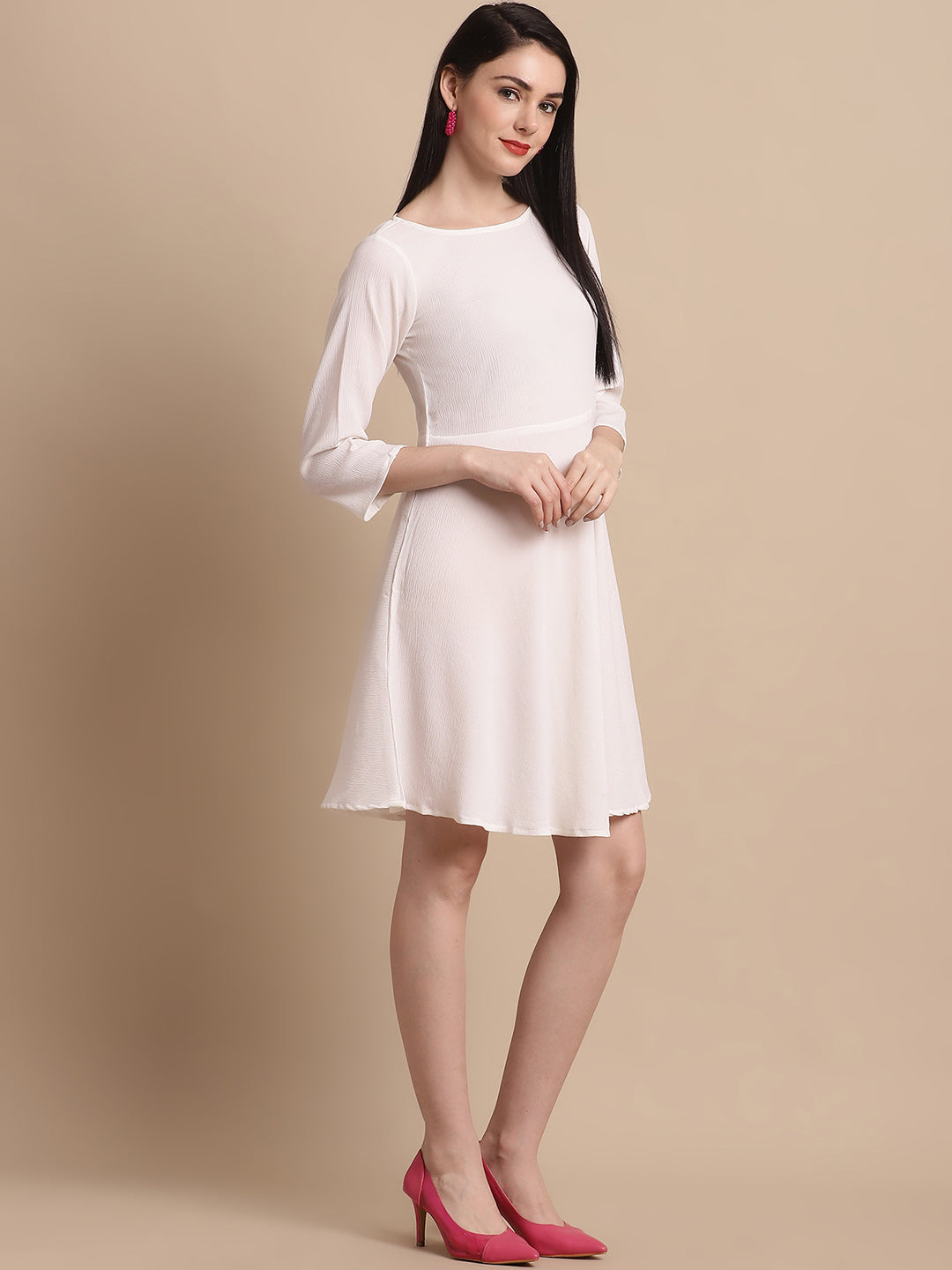 Women White Solid A-Line Dress