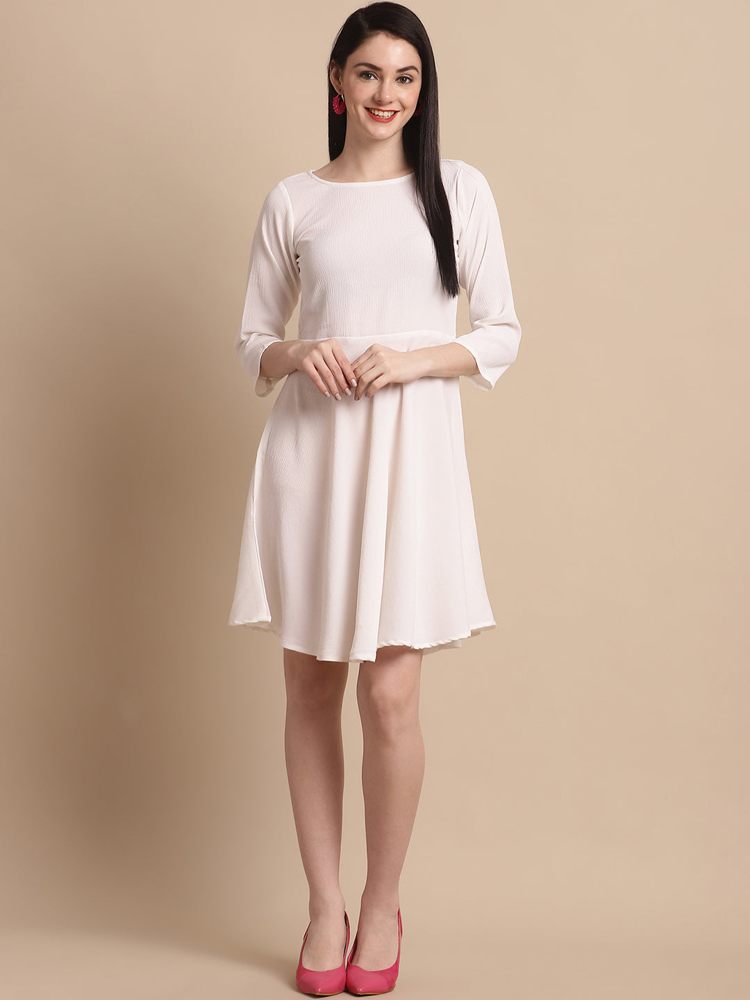 Women White Solid A-Line Dress