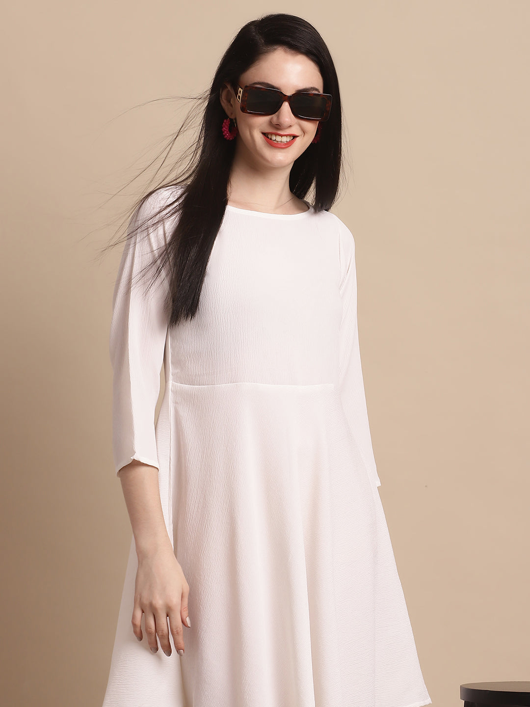 Women White Solid A-Line Dress