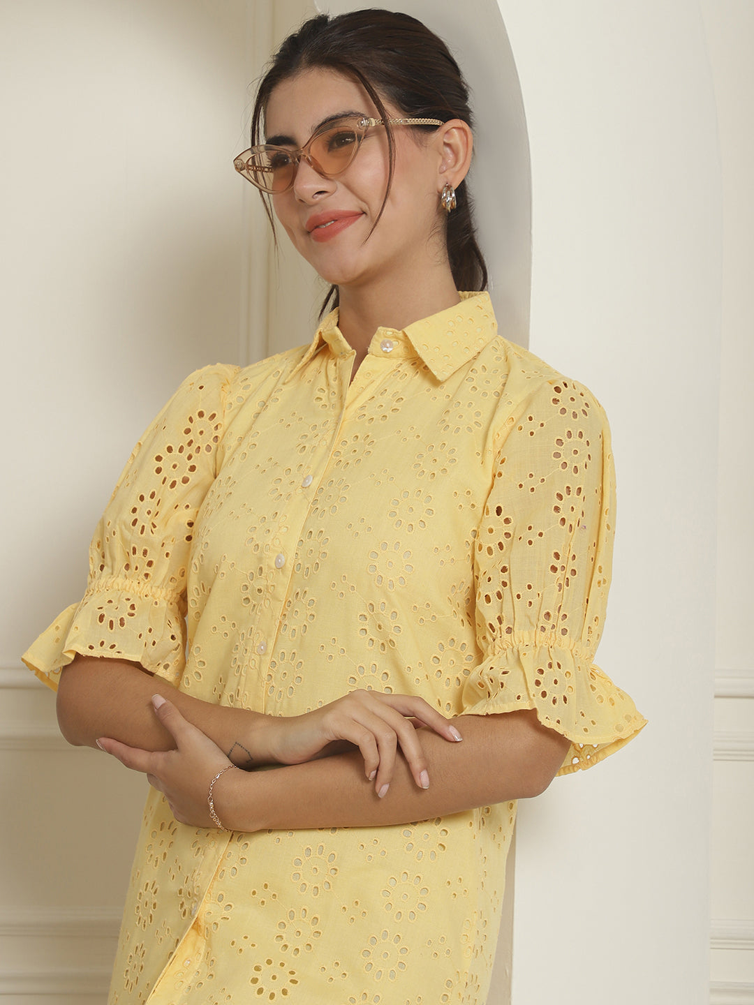 Embroidered Cotton Dress for Women ( JND 2021Yellow )
